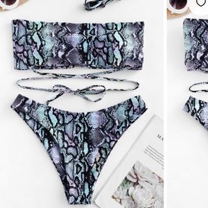 Zaful snakeskin leopard tie bandeau bikini